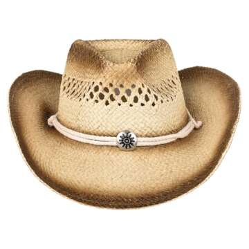 Rhode Island Novelty Vented Tea Stained Straw Cowboy Hat (1 Per Order)