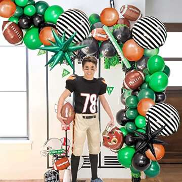 Football Balloon garland arch kit Dark green Brown black balloon large mylar starburst for sport theme super bowl touch down birthday decorations