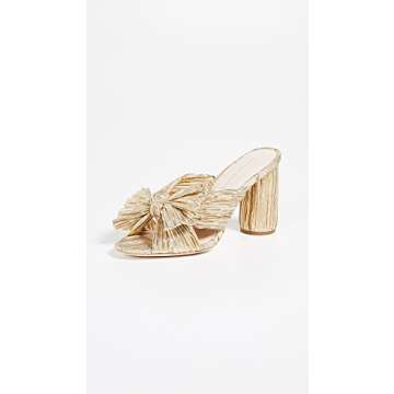 Loeffler Randall Women's Penny Pleated Bow Sandals, Gold, 10.5 Medium US