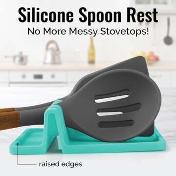 Zulay Kitchen Silicone Utensil Rest with Drip Pad - BPA Free & Heat Resistant | Aqua Sky