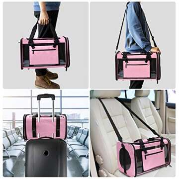 Prodigen Pet Carrier Airline Approved Pet Carrier Dog Carriers for Small Dogs, Cat Carriers for Small Cats Medium Cats, Small Pet Carrier Small Dog Carrier Cat Pet Travel Carrier -Pink,M