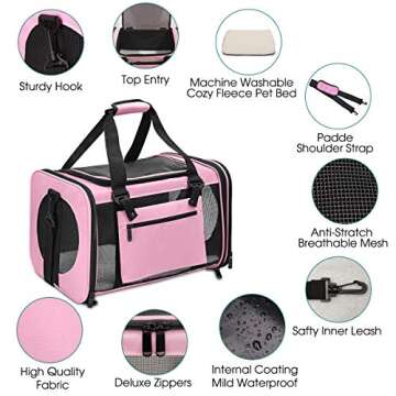 Prodigen Pet Carrier Airline Approved Pet Carrier Dog Carriers for Small Dogs, Cat Carriers for Small Cats Medium Cats, Small Pet Carrier Small Dog Carrier Cat Pet Travel Carrier -Pink,M