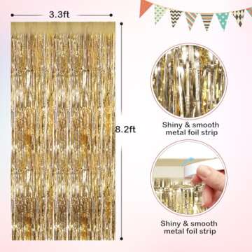 Champagne Gold Metallic Tinsel Foil Fringe Curtains - 2 Pack 3.3x8.3 Feet Party Decor