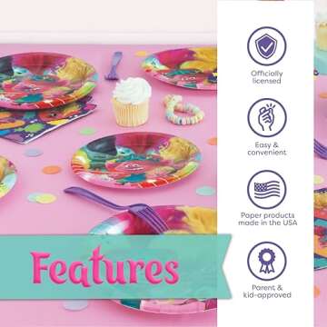 Troll Birthday Party Decorations | Serves 16 Guests | Banner, Tablecloth, Dinner & Cake Plates, Napkins, Sticker