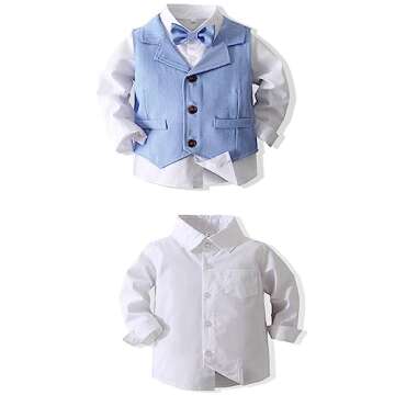 Kimocat Baby Boys Gentleman Bowtie Formal Outfit Suits Tuxedo Vest Wedding Party Suit (as1, Age, 5_Years, Blue 3)