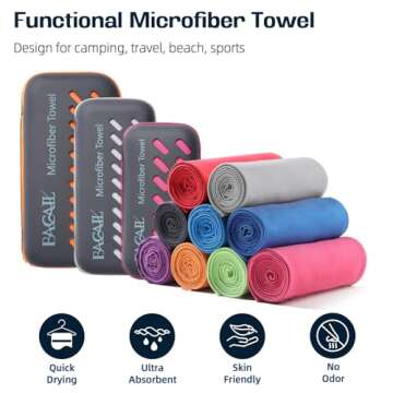 BAGAIL Camping Towel with EVA Case, Compact & Ultra Soft Microfiber Travel Towel - Super Absorbent & Lightweight Quick Dry Towels for Sports, Beach, Gym, Backpacking, Hiking and Yoga