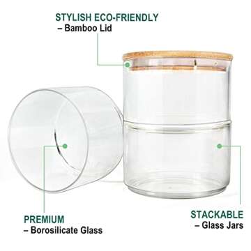 Urban Green Glass Jar with Bamboo Lid, Stackable Glass Food Storage Jar with Airtight Lid, 3 pack of 25oz, Glass Food Storage Container with Bamboo Lid, Glass Pantry Jars, Glass Canisters with Lids