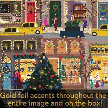 Galison Winter Lights Foil Puzzle 500 Pieces – Holiday Jigsaw Puzzle Featuring Festive City Scene by Joy Laforme – Thick, Sturdy Pieces Challenging Family Activity Great Gift Idea