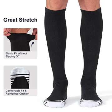 FITRELL 2 Pack Baseball Socks Soccer Softball Socks for Kids Youth Men & Women Over-the-Calf Knee High Football Socks, nfl, Black, X-Small