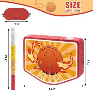 WERNNSAI Basketball Piñata - Basketball Party Supplies Piñata Bundle with Blindfold and Stick Sports Themed Party Supplies for Kids Carnival Events Basketball Party Decorations (15.8" x 11.8" x 3")