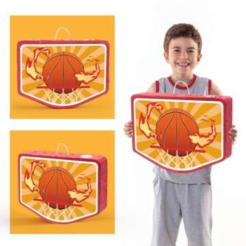 WERNNSAI Basketball Piñata - Basketball Party Supplies Piñata Bundle with Blindfold and Stick Sports Themed Party Supplies for Kids Carnival Events Basketball Party Decorations (15.8" x 11.8" x 3")