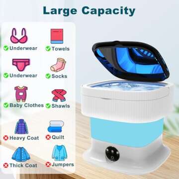 Portable Washing Machine, 15L Foldable Mini Washer and Dryer, Compact Folding Small Laundry Washer, Collapsible, Socks, Baby Clothes, Underwear, Towels, Dorm, RV, Camping Apartment, Travel, Blue