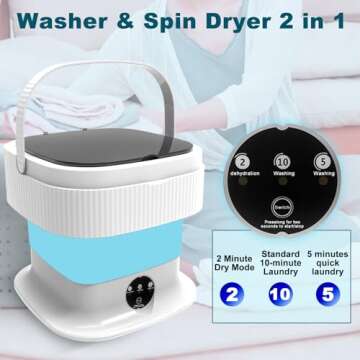 Portable Washing Machine, 15L Foldable Mini Washer and Dryer, Compact Folding Small Laundry Washer, Collapsible, Socks, Baby Clothes, Underwear, Towels, Dorm, RV, Camping Apartment, Travel, Blue