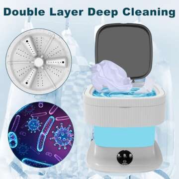 Portable Washing Machine, 15L Foldable Mini Washer and Dryer, Compact Folding Small Laundry Washer, Collapsible, Socks, Baby Clothes, Underwear, Towels, Dorm, RV, Camping Apartment, Travel, Blue