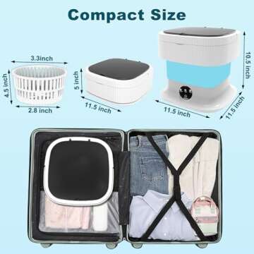 Portable Washing Machine, 15L Foldable Mini Washer and Dryer, Compact Folding Small Laundry Washer, Collapsible, Socks, Baby Clothes, Underwear, Towels, Dorm, RV, Camping Apartment, Travel, Blue