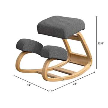 Kneeling Chair, Ergonomic Desk Chair for Office Home - Improve Your Posture with Angled Rocking Stool - Solid Wood Rocking Chair with High-Resilience Foam Seat Cushions - Grey