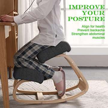 Kneeling Chair, Ergonomic Desk Chair for Office Home - Improve Your Posture with Angled Rocking Stool - Solid Wood Rocking Chair with High-Resilience Foam Seat Cushions - Grey