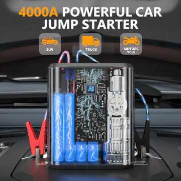 Hererod PW40 Jump Starter, Tire Inflator Portable Air Compressor, 4000A Peak 200PSI & 4X Faster, 32000mAh 12V Car Battery Jump Starter (9L Gas/8L Diesel), Portable Tire Inflator for Car(Yellow)