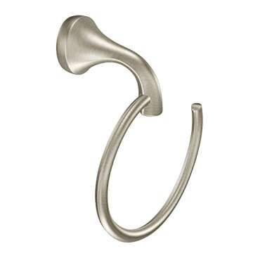 Moen Eva Brushed Nickel Single Post Open Hand Towel Ring, Towel Holder for Bathroom, YB2886BN