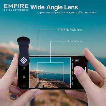 Empire of Electronics Phone Camera Lens Kit for iPhone, Samsung & Cell Phones | 3 in 1 Fisheye Lens, Wide Angle Lens and Macro Lens Attachment | Travel Size plus Accessories