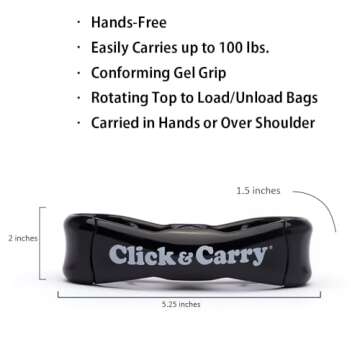 Click & Carry Grocery Bag Carrier, 1 Pack, Black - As seen on Shark Tank, Soft Cushion Grip, Hands Free Grocery Bag Carrier, Plastic Bag Holder, Haul Sports Gear, Click and Carry with Ease