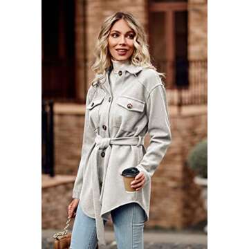 PRETTYGARDEN Women's Fall Fashion Winter Trench Coats Lapel Button Down Peacoat Belted Outerwear Casual Jackets (Grey White,X-Large)