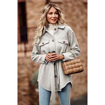 PRETTYGARDEN Women's Fall Fashion Winter Trench Coats Lapel Button Down Peacoat Belted Outerwear Casual Jackets (Grey White,X-Large)