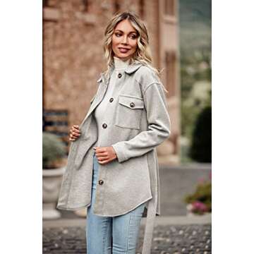 PRETTYGARDEN Women's Fall Fashion Winter Trench Coats Lapel Button Down Peacoat Belted Outerwear Casual Jackets (Grey White,X-Large)