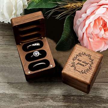 Wood Ring Box for 3 Rings Wedding Ceremony - Engraved Wooden Ring Bearer Box Wedding Accessories, Ring Boxes for Wedding Ceremony, Rustic Keepsake Engagement Wedding Ring Holder Gift