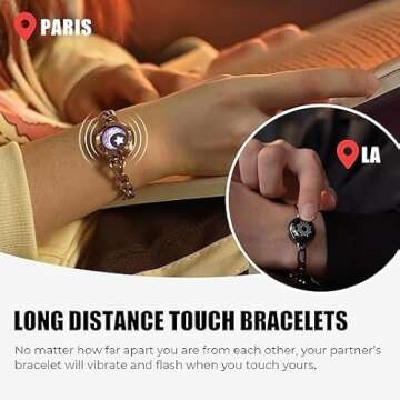 TOTWOO Long Distance Touch Bracelets for Couples, Long Distance Relationship Gifts for Girlfriend Bluetooth Pairing Jewelry