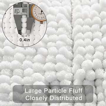 QJHOMO White Bathroom Rugs Chenille Bath Mats for Bathroom Non Slip Floor Mat, Thick Soft Shaggy Bath Rug, Super Absorbent Bathmat Quick Dry, Machine Washable Microfiber Rugs for Shower, 16 x 24 Inch