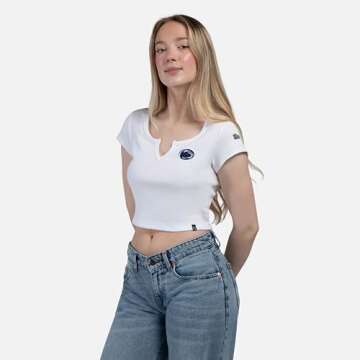 Hype & Vice Cali Tee for Women (Medium) - Penn State University Tailgate Top for Women, Crop Top T-Shirt, College Shirts for Game Days - White