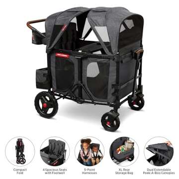 Radio Flyer Voya XT Quad Stroller Wagon, 4 Seater Wagon Stroller for Kids, Baby Stroller Wagon, Gray, Large