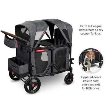 Radio Flyer Voya XT Quad Stroller Wagon, 4 Seater Wagon Stroller for Kids, Baby Stroller Wagon, Gray, Large