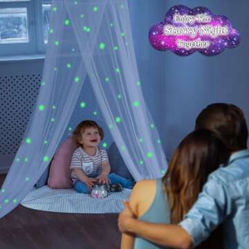 South to East Bed Canopy with Fluorescent Stars Glow in Dark for Kids, Girls Or Adults, Starry Night Bed Canopy Fit Kid Beds, Girls Beds, Twin Or Full Size Beds, Fire Retardant Fabric