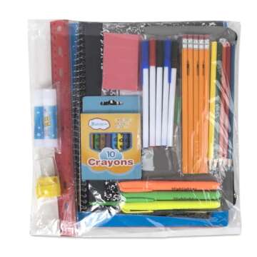 45 Piece School Supply Kit Grades K-12 - School Essentials Includes Folders Notebooks Pencils Pens and Much More!