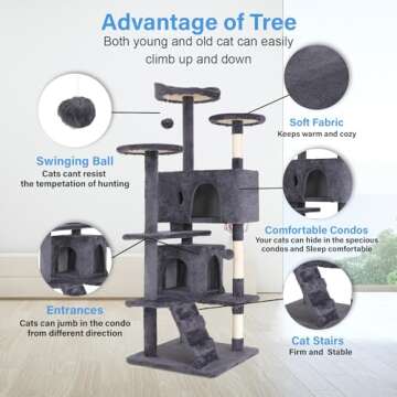 54in Durable Multi-Level Cat Tower & Scratching Post