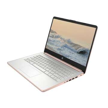 HP Laptop Computer, 14" HD Display Laptops, Intel Celeron N4120, 8GB RAM, 128GB Storage(64GB SSD+ 64GB Card), Webcam, Bluetooth, Wi-Fi, Windows 11, RK Cable, for College & School, Rose Gold (Renewed)