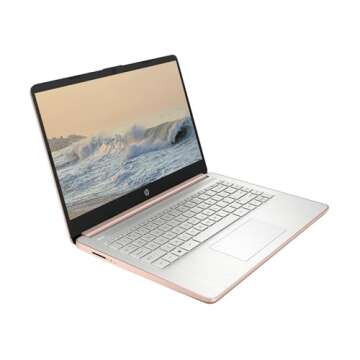 HP Laptop Computer, 14" HD Display Laptops, Intel Celeron N4120, 8GB RAM, 128GB Storage(64GB SSD+ 64GB Card), Webcam, Bluetooth, Wi-Fi, Windows 11, RK Cable, for College & School, Rose Gold (Renewed)