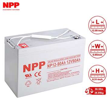 NPP NP12-90Ah (2pcs) 12V 90Ah Group 27 AGM Deep Cycle Rechargeable SLA Battery 12V 100Ah For Boat Pontoon Electric Trolling Motor and John Deer Ford New Holland Kioti Melore Farm Tractor