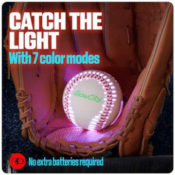 GlowCity Premium Leather LED Rechargeable Light-Up Baseball - Illuminate The Game - Nighttime Fun and Play - Sports Stuff & Gadgets for Kids Age 8 Years Old and Up - Catch Only