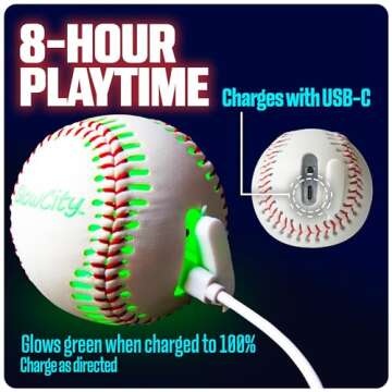 GlowCity Premium Leather LED Rechargeable Light-Up Baseball - Illuminate The Game - Nighttime Fun and Play - Sports Stuff & Gadgets for Kids Age 8 Years Old and Up - Catch Only