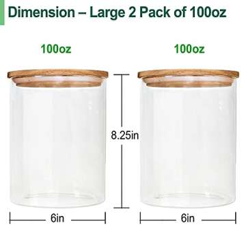 Urban Green Glass Jars with Airtight Lids, Airtight Glass Canisters set, Large Glass Storage Containers with Wood Lids, 2 Pack of 100oz Glass Food Storage Containers, Flour Containers