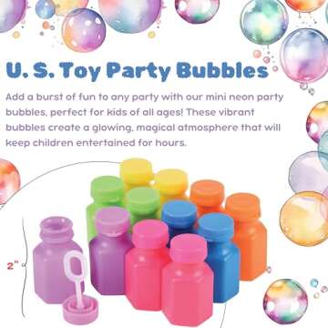 U. S. Toy Neon Party Bubbles, Bubbles for Kids w/Wands and Bottles to Blow Bubbles, Party Favors for Summer Events, Toddler Toys for 3+, 12-Pack