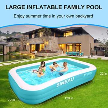 Inflatable Pool for Kids and Adults, Elinoover 120" X 72" X 22" Oversized Thickened Family Swimming Pool for Toddlers, Outdoor, Garden, Backyard, Summer Water Party