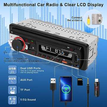 Single Din Car Stereo Bluetooth Car Radio, Car Audio with Handsfree and App Control,LSLYA 4X50W Car Radio supports FM,AUX,USB,TF,EQ,Fast Charging | No CD DVD Player