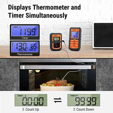 ThermoPro TP07 Wireless Meat Thermometer for Cooking, Digital Grill Thermometer with Temperature Probe, Smart LCD Screen BBQ Thermometer for Grilling, Oven Safe Food Smoker Thermometer for Kitchen