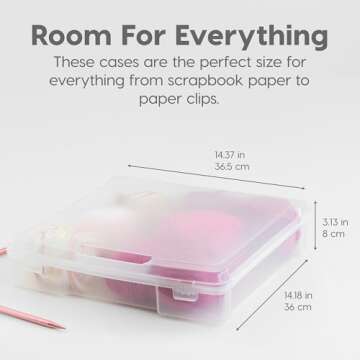 IRIS USA Fits 12" x 12" Paper, 6 Pack Thick Portable Plastic Scrapbook Paper Storage Cases with Built-in Handle for Art and Craft Supplies Yarn File Paper Office Documents Toys, Rounded Corner, Clear