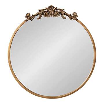 Kate and Laurel Arendahl Ornate Glam Round Mirror, 24 Inch Diameter, Gold, Dramatic Baroque Style Wall Mirror for Vintage Antique Inspired Home Decor Aesthetic