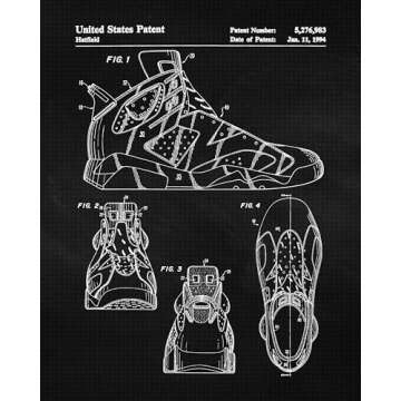 Vintage Sneakers Shoes Patent Prints, 1 (11x14) Unframed Photos, Wall Art Decor Gift for Home Jordans Office Gears Garage Shop School Gym College Student Teacher Coach Team Basketball Champs Fans